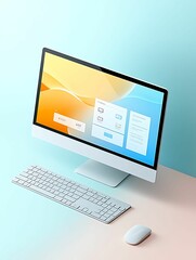 Tech Savvy Desktop Setup Modern Computer Workspace with Sleek Design and Bright Display Elegant Minimalist Computer Area