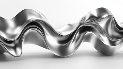 Abstract Modern Art: Flowing Metallic Waves in High Contrast