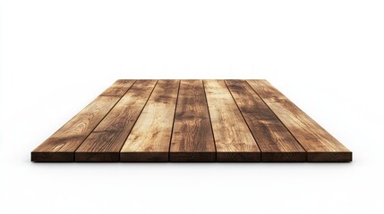 Wooden Plank Platform on White Background, Rustic and Minimalist Design, Brown and White Colors