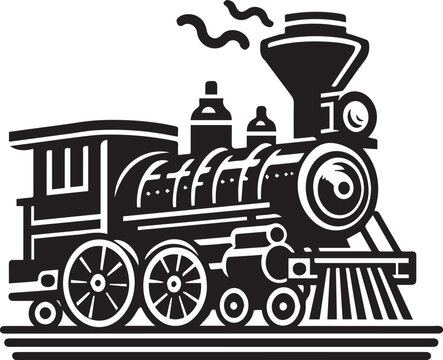 recommend clip art: Black silhouette retro train engine, Black locomotive vintage historic train model silhouette vector,   