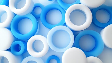 Abstract Circular Blue and White 3D Rings in Gradient Background