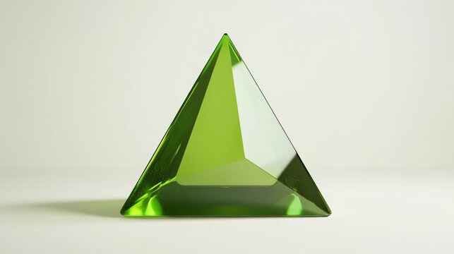 Elegant Green Glass Tetrahedron on Minimalistic White Background