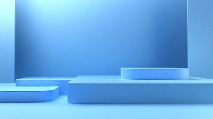 Abstract 3D Geometric Podium with Blue Background