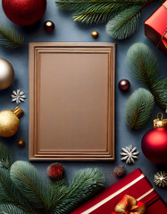 christmas background with fir branches and decorations