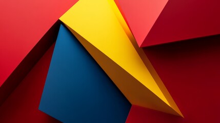 Geometric Abstract Art with Red, Yellow, and Blue Triangles