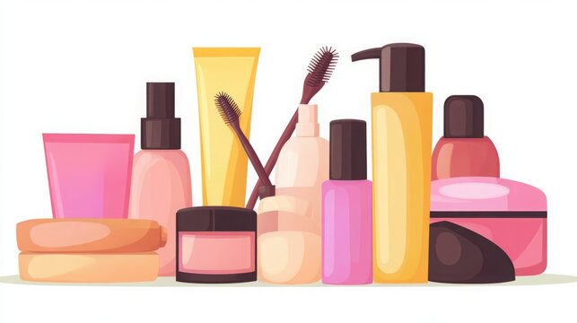 cosmetics collection, pink and yellow bottles clip art preview
