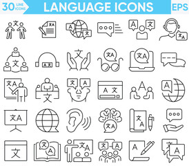 Language line icons vector and illustrator set