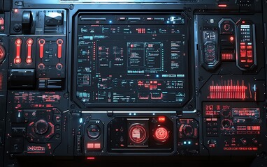 Obraz premium Hightech hacking toolkit with advanced digital interfaces, encrypted devices, and sleek, futuristic design elements in a darkened environment