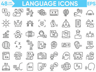 Language line icons vector and illustrator set