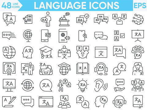 Language line icons vector and illustrator set