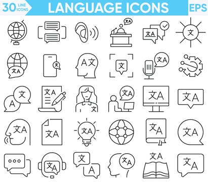 Language line icons vector and illustrator set
