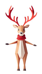 Fototapeta premium Christmas reindeer papercraft style with red scarf