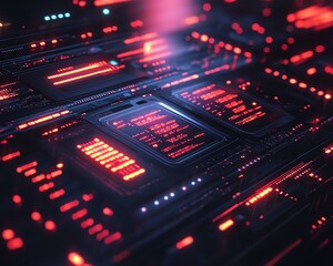 Obraz premium Closeup of advanced hacking software with complex algorithms and network intrusion tools, set in a sleek, modern cyber environment