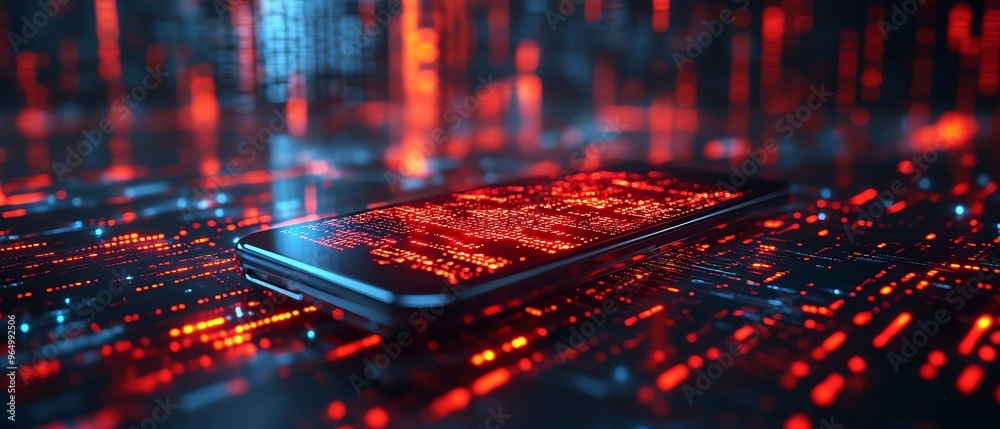 Leinwandbilder cybersecurity breach with stolen data files being accessed on a sleek device, set against a backdrop