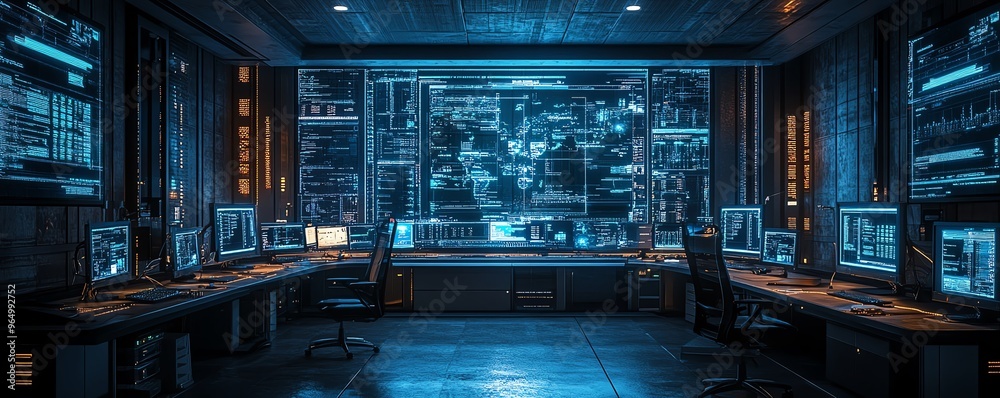 Leinwandbilder futuristic information security lab with sophisticated technology, including intrusion detection sys