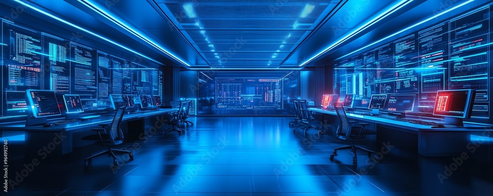 Leinwandbilder futuristic information security lab with sophisticated technology, including intrusion detection sys