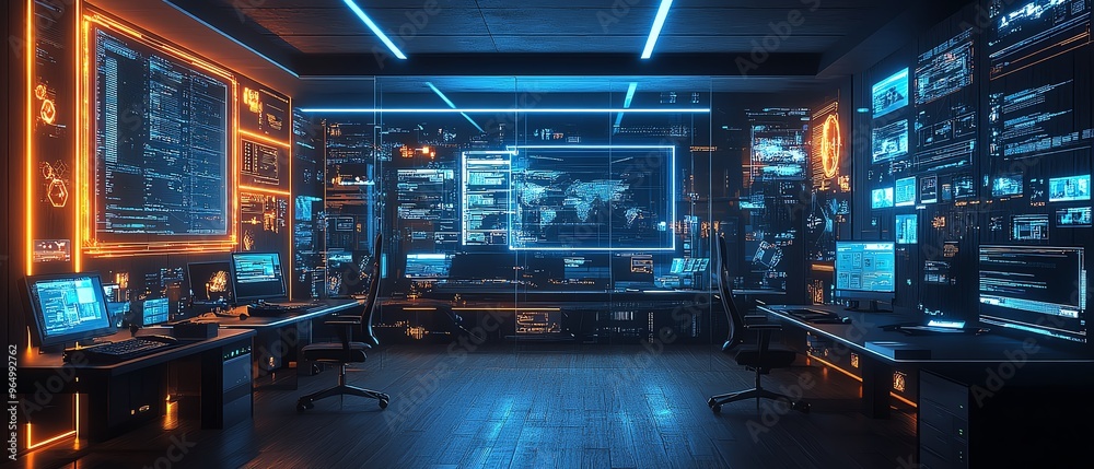 Leinwandbilder futuristic information security lab with sophisticated technology, including intrusion detection sys