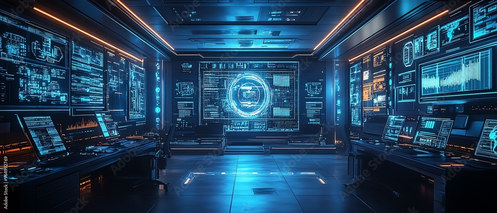 Leinwandbilder futuristic information security lab with sophisticated technology, including intrusion detection sys