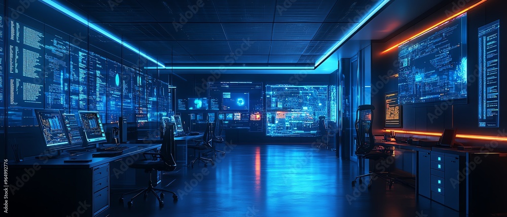 Leinwandbilder futuristic information security lab with sophisticated technology, including intrusion detection sys