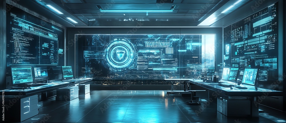 Leinwandbilder futuristic information security lab with sophisticated technology, including intrusion detection sys