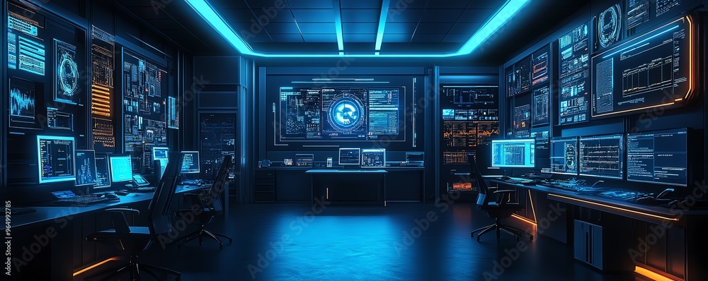 Leinwandbilder futuristic information security lab with sophisticated technology, including intrusion detection sys