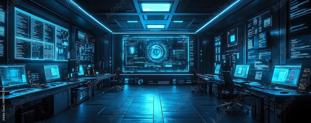 Leinwandbilder futuristic information security lab with sophisticated technology, including intrusion detection sys