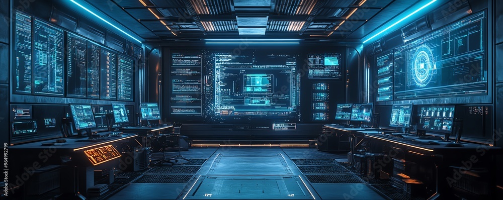 Leinwandbilder futuristic information security lab with sophisticated technology, including intrusion detection sys
