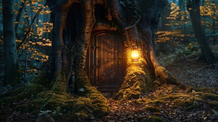 A mystical door in a tree