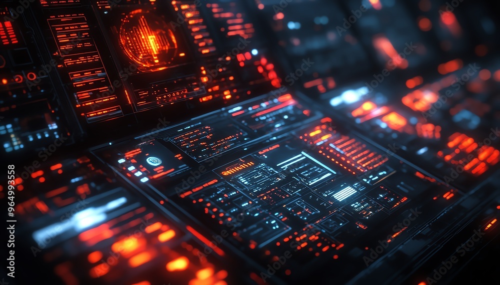 Aufkleber closeup of a black hat hacker s workstation, featuring malicious software, realtime data breaches, a