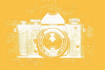 Obraz premium Camera In Magazine Style. Elements For Collage. Punk Composition On Bright Yellow Background. Trendy Illustration.