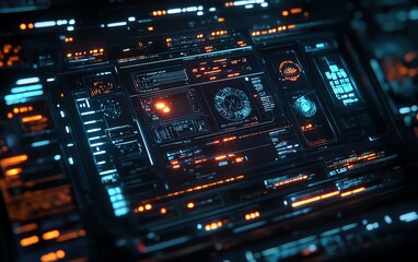 Obraz premium Closeup of a cyber warfare interface with detailed visualizations of ongoing attacks, defense responses, and encrypted communications in a highsecurity environment