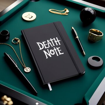 a black book with the word death note on the billiard table