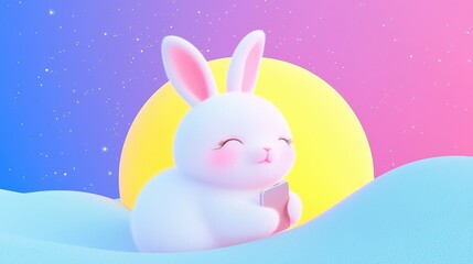 Cute bunny holding phone