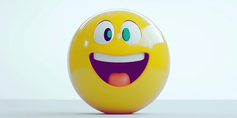Fototapeta premium A bright yellow tired emoji with glossy features captures a whimsical expression against a clean white background, showcasing vibrant colors and high detail in ultra high resolution