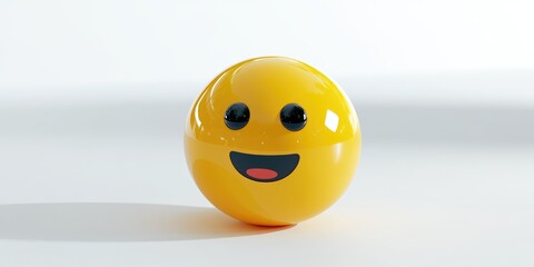 Fototapeta premium A vibrant and glossy yellow emoji with a cheerful face embodies tiredness against a clean white background, showcasing ultra high resolution and bold features