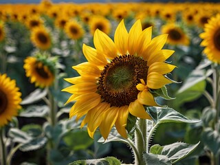 beautiful sunflowers in close up shot during a clear day