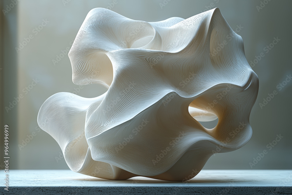 Poster a floating abstract sculpture where each part changes shape to represent different cognitive functio