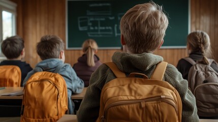 Engaged Elementary School Students Participate in a Lively Classroom Discussion Led by Their Teacher at the Chalkboard, Fostering Critical Thinking and Collaborative Learning