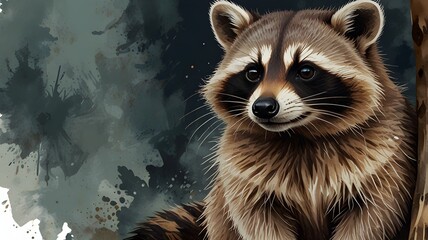 Fototapeta premium Cute raccoon watercolor clipart illustration