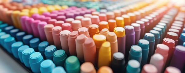 Fototapeta premium Organized Colorful Markers and Student Essentials for Creative Classroom Activities Inspiring Young Minds Through Art Supplies