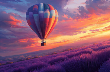 Fototapeta premium Colorful Hot Air Balloon Rising Gently Against a Clear Sky