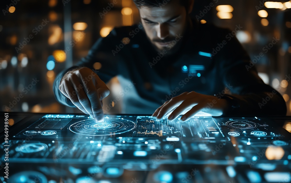 Fototapete closeup of an expert using ai for document analysis in a modern digital workspace, showcasing advanc
