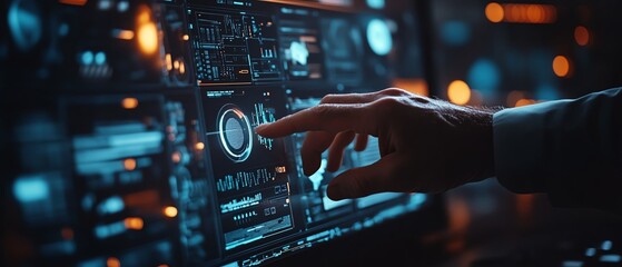 Closeup of an expert using AI for document analysis in a modern digital workspace, showcasing advanced software, data visualizations, and hightech interfaces