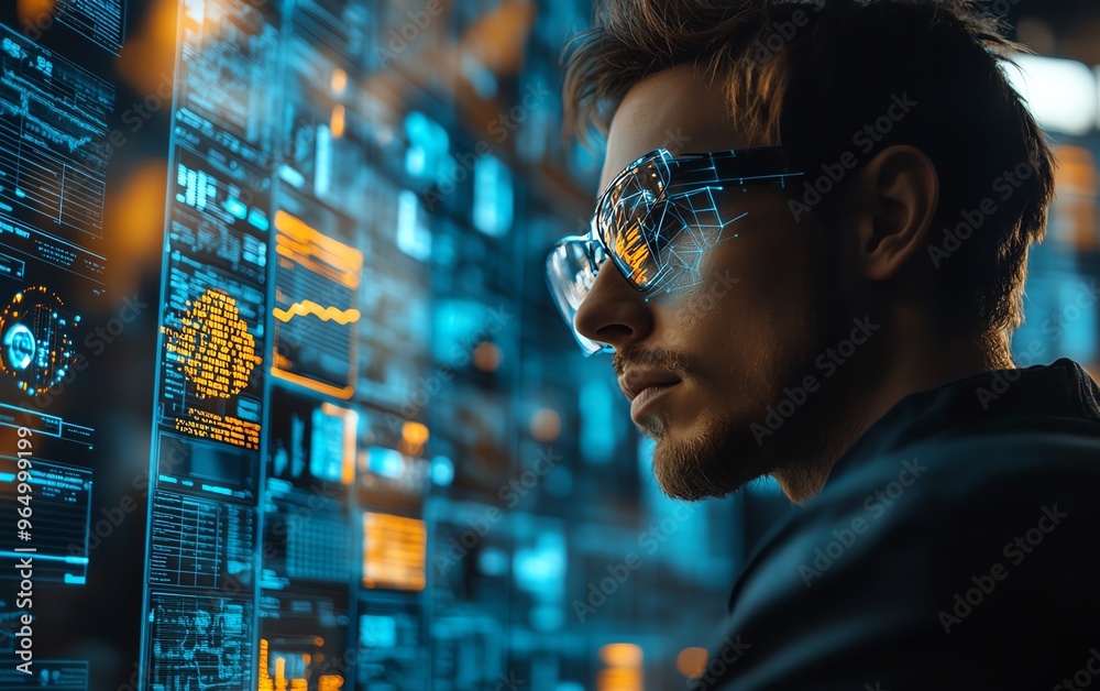 Fototapete closeup of an expert using ai for document analysis in a modern digital workspace, showcasing advanc