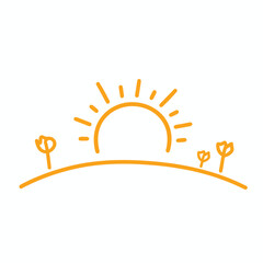 sunset simple graphic sun. hand drawn half sun icon in doodle style. 