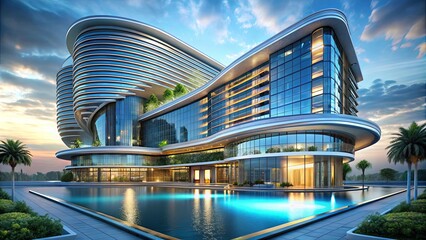 Futuristic smart building of millionaire with luxury hotel facilities