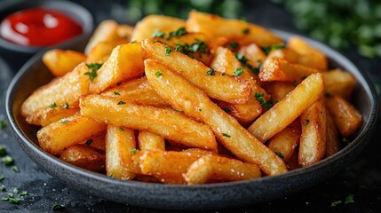 Golden French Fries with Parsley Garnish