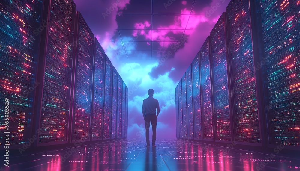 Poster Big Data and Cloud Computing set, 3D illustration of male figure Qadir, analyzing data on remote servers, identifying and correcting mistakes, actionable data concept
