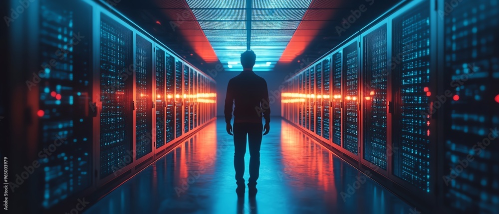 Aufkleber 3d illustration of qadir, male figure, utilizing remote servers for big data and cloud computing, re