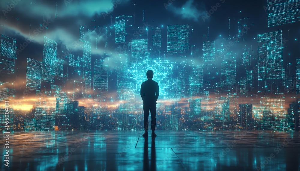 Aufkleber 3d illustration of qadir, male figure, involved in big data and cloud computing, analyzing large dat
